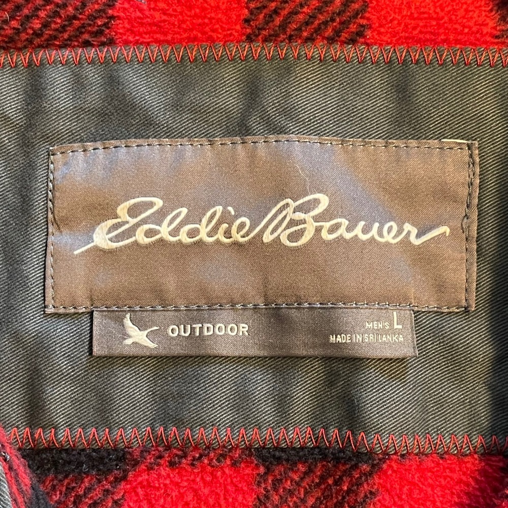 Eddie Bauer Mens Charcoal Gray Fleece Lined Canvas Shirt Jacket Large Outdoor - Picture 3 of 10